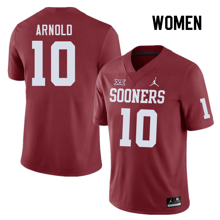 Women #10 Jackson Arnold Oklahoma Sooners College Football Jerseys Stitched-Crimson - Click Image to Close